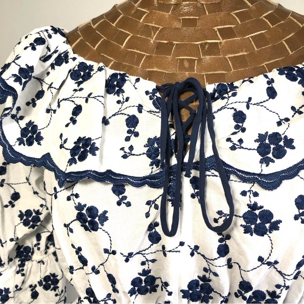 Zara Embroidered Ruffle Crop Top - Picture 4 of 15